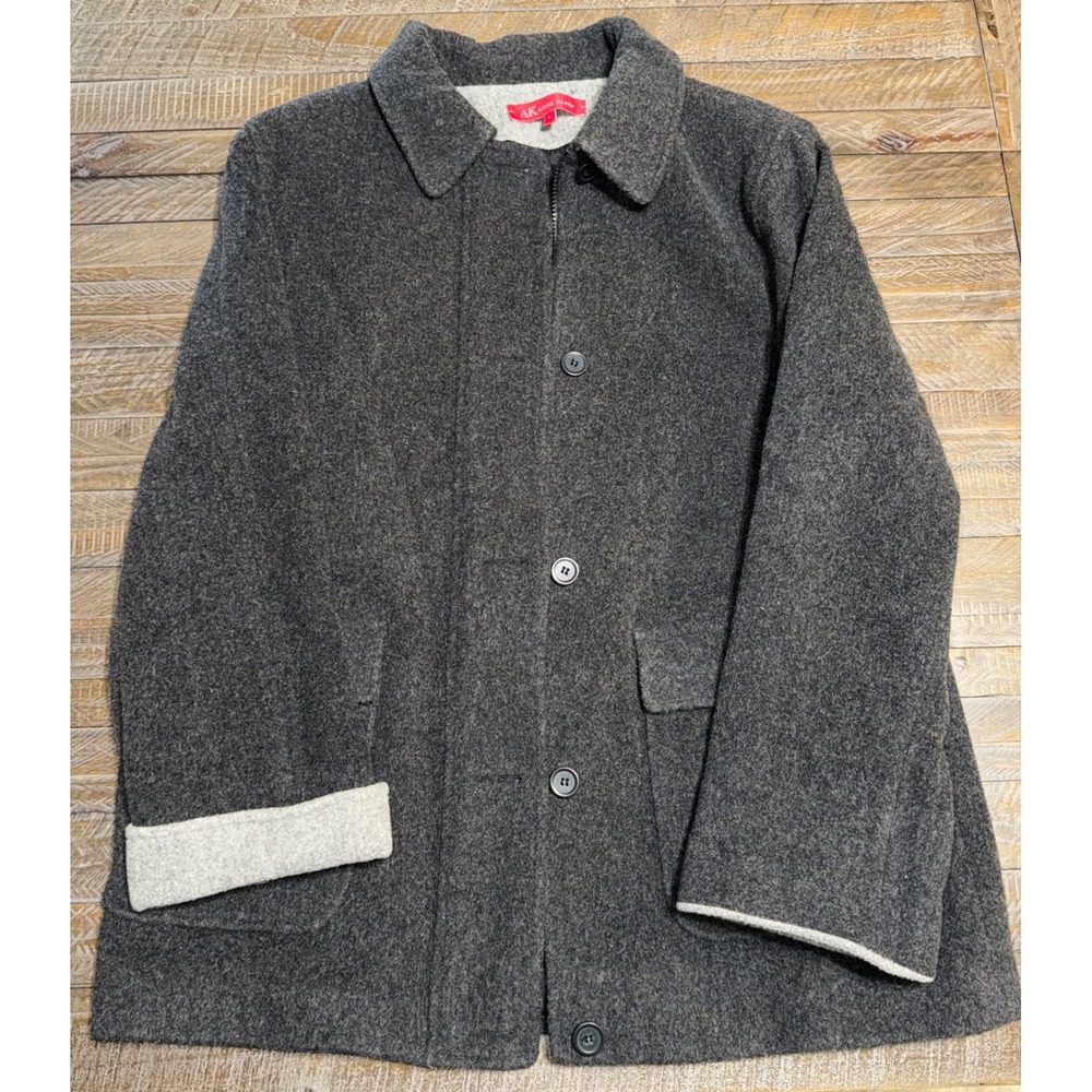 Anne Klein Car Coat Mens L Charcoal Grey Wool Blend Zip Button Jacket Preloved - Picture 6 of 13